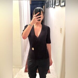 Ann Taylor Black Ribbed Knit Top